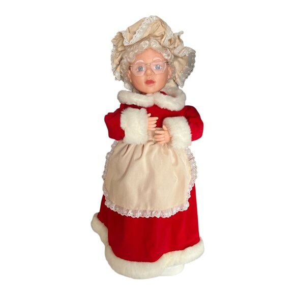 26" Animated Mrs. Claus Holiday Figure – Tested – Red Velvet Dress & Apron – Vin - Picture 1 of 5